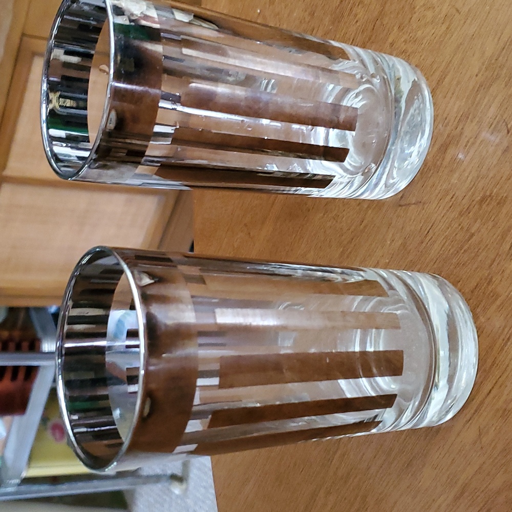 PAIR Thorpe style 60s highball glasses Silver detail